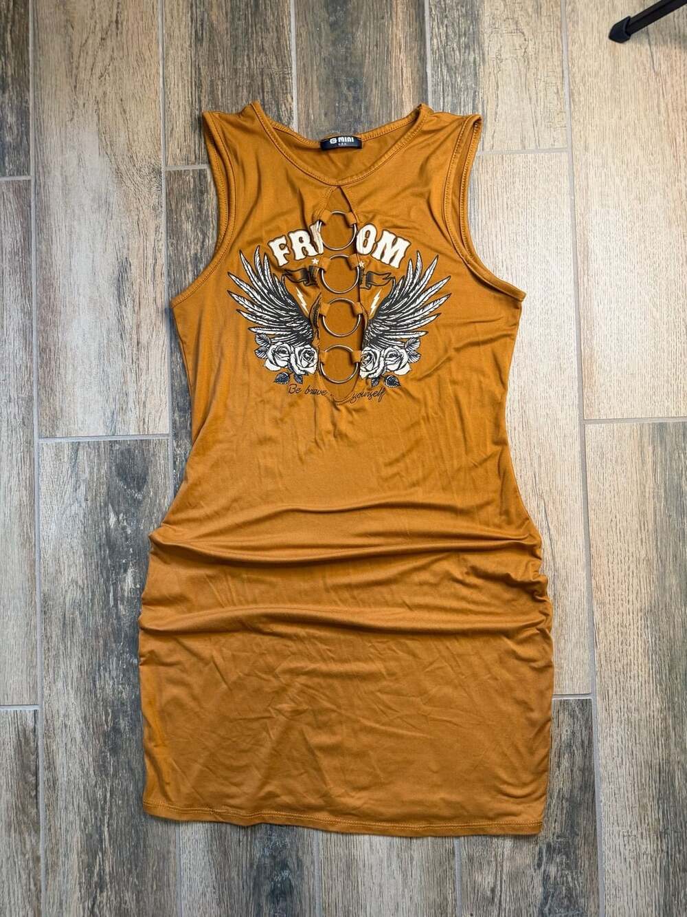 G Mini Freedom Graphic O-Ring Cutout Bodycon Mini Dress